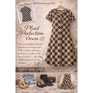 Forever 20 Ladies Collection Plaid Houndstooth Shift Dress Black Tan Blue S NWT